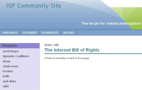 IGF Community Site Wiki: The Internet Bill of Rights page