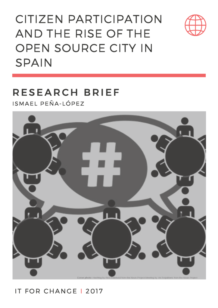 Cover of the policy brief Citizen participation and the rise of the open source city in Spain