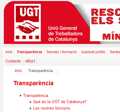 Pantallazo del Portal de la transparencia de UGT Catalunya